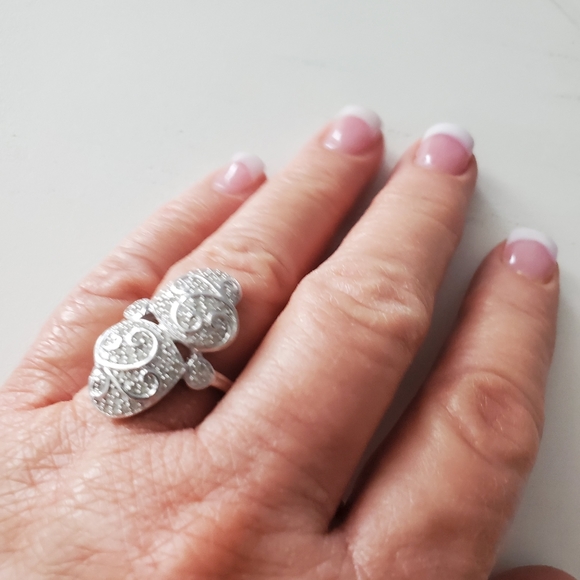 Double Heart Sterling Silver snd DiamondRing - Picture 2 of 8